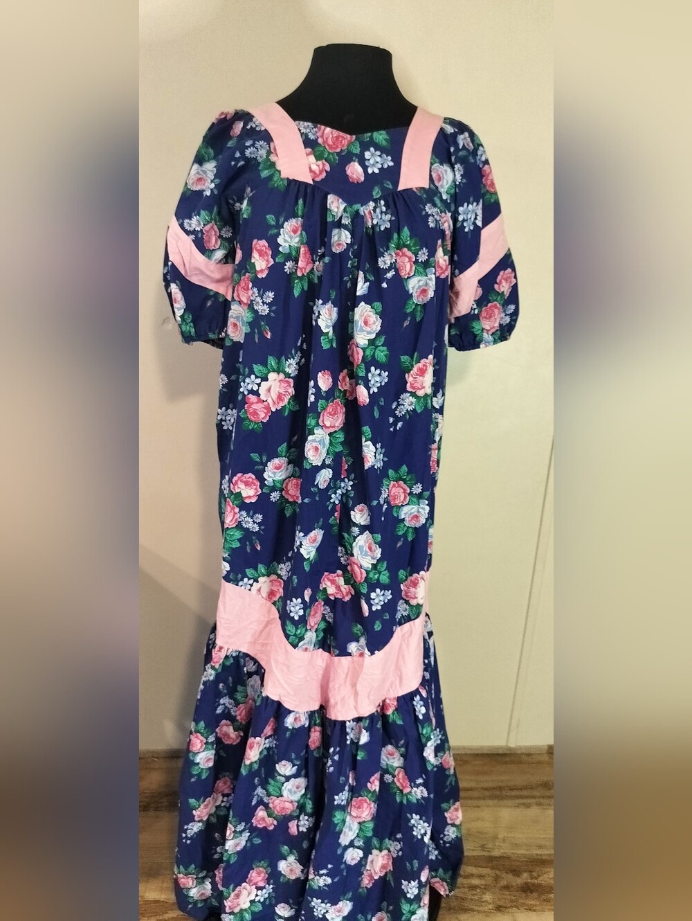 Floral Navy Maxi Dress with Pink Accents